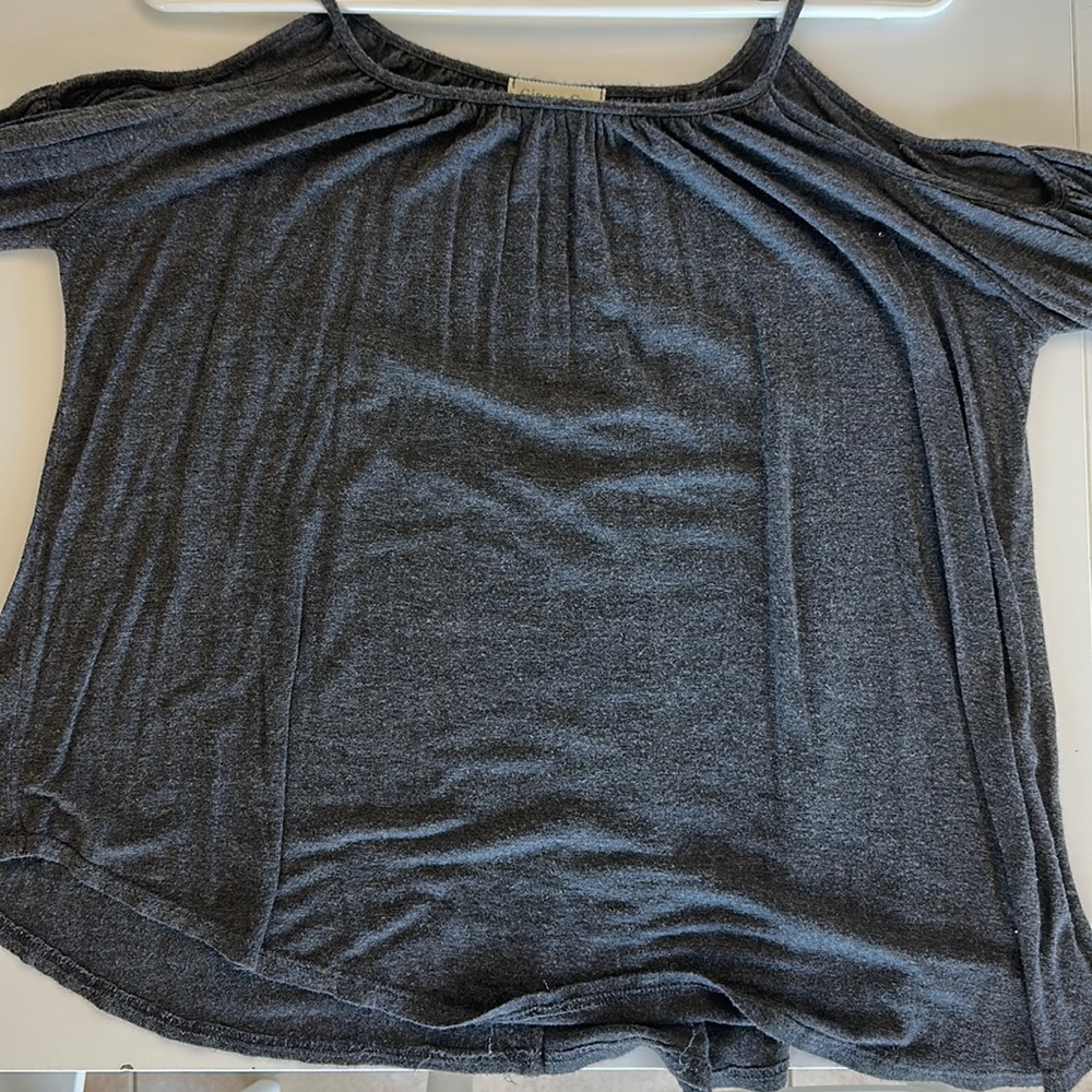 A grey long sleeve with open shoulders top!
